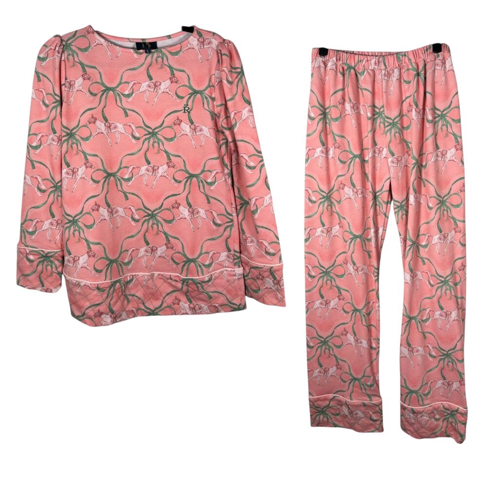 Ronner Pink Long Sleeve Horse Bow Shirt and Pants Sweat Set Matching Size Small